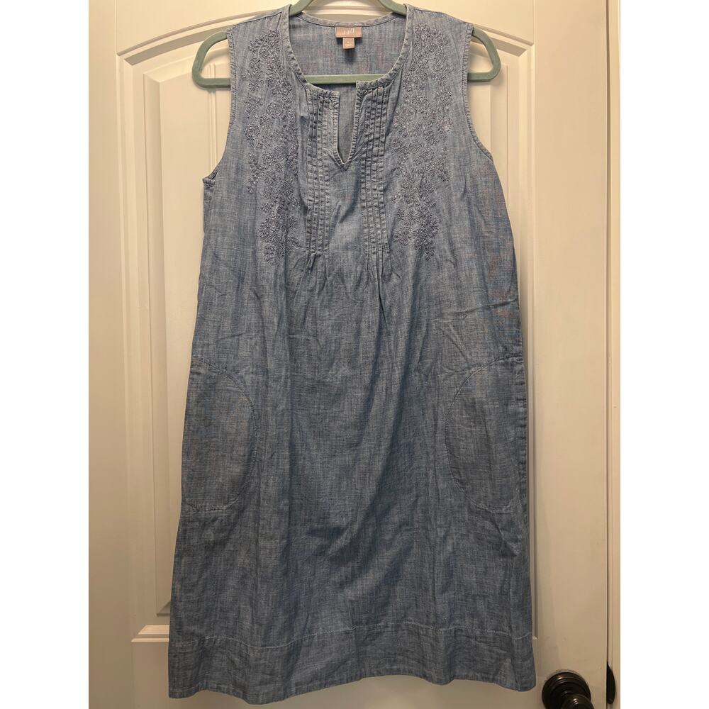 J Jill Women’s‎ Casual Sleeveless Denim Chambray Linen A-Line Dress Size M Blue